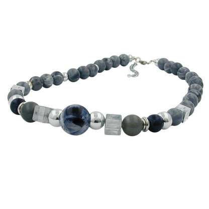 Chain 20mm crash bead plastic grey-marbled chrome 50cm