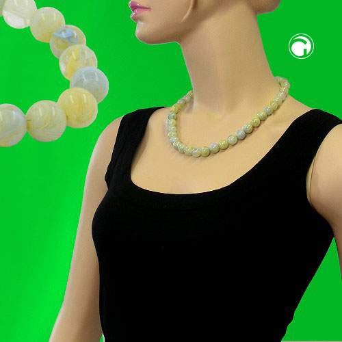Necklace 12mm plastic beads turquoise-green-white-yellow marbled 50cm
