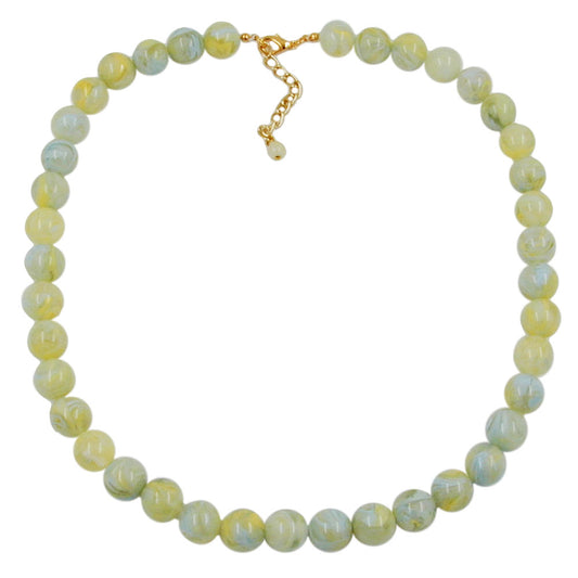 Necklace 12mm plastic beads turquoise-green-white-yellow marbled 55cm