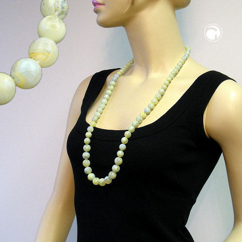 Necklace 10-12-14mm plastic beads yellow-green-blue-white-marbled 85cm