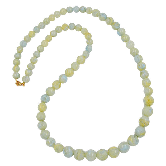 Necklace 10-12-14mm plastic beads yellow-green-blue-white-marbled 85cm