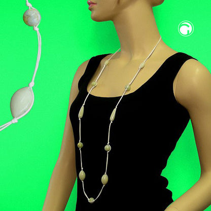 Kette Kunststoffperlen mint-grün-marmoriert Kordel weiß 110cm