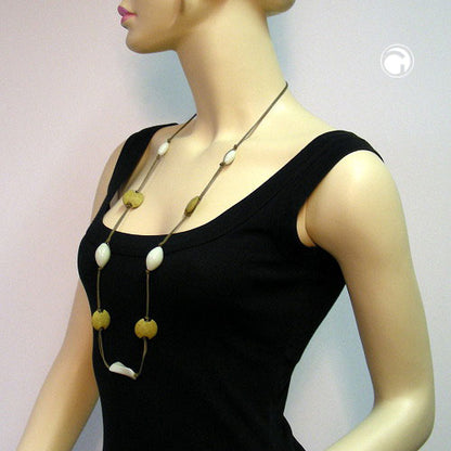 Kette geknotet Kunststoffperlen oliv mint Kordel oliv 95cm