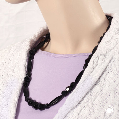 Chain 30x9mm grooved olives and various cut beads black plastic 60cm
