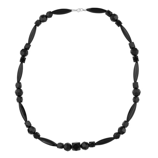 Chain 30x9mm grooved olives and various cut beads black plastic 60cm