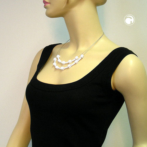 Chain wire chain 2-row cube white-matt plastic beads 50cm