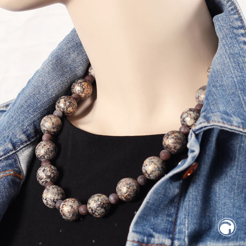 Chain 18mm pearl plastic beige-brown-gold speckled 55cm