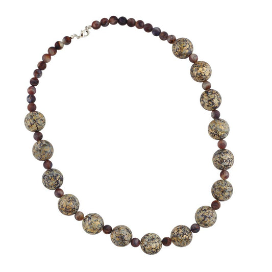 Chain 18mm pearl plastic beige-brown-gold speckled 55cm