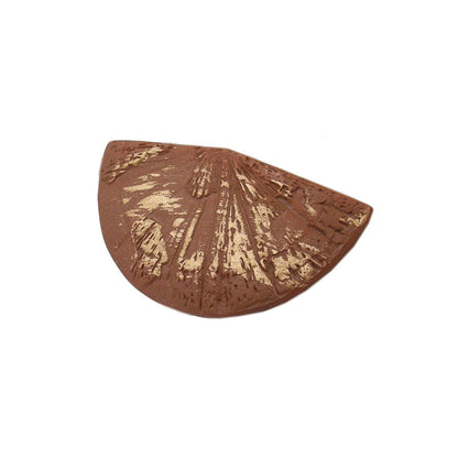Brooch pin 37x70x7mm plastic fan brown-gold-line