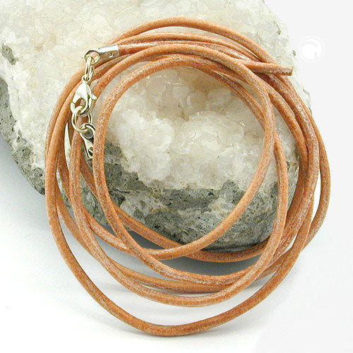 Lederband Rundschnur Rindleder 2mm gefärbt mit 1x Verschluss silberfarbig ca. 1m