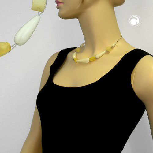 Necklace wire chain Windeck pear beige yellow plastic beads 45cm