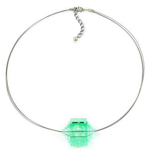 Kette 30x22mm Stufenperle Kunststoff mint-transparent Edelstahldraht 45cm