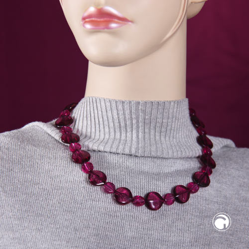 Chain 20x18mm leaf bead plastic berry-wine red transparent 50cm