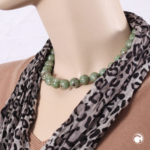 Necklace 14mm round bead plastic olive-green-brown-speckled
