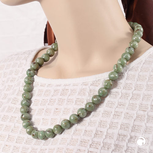 Kette 14mm Rundperle Kunststoff oliv-grün-braun-gesprenkelt