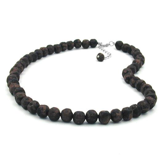 Necklace 10mm plastic pearls baroque pearls brown-black-marbled 50cm