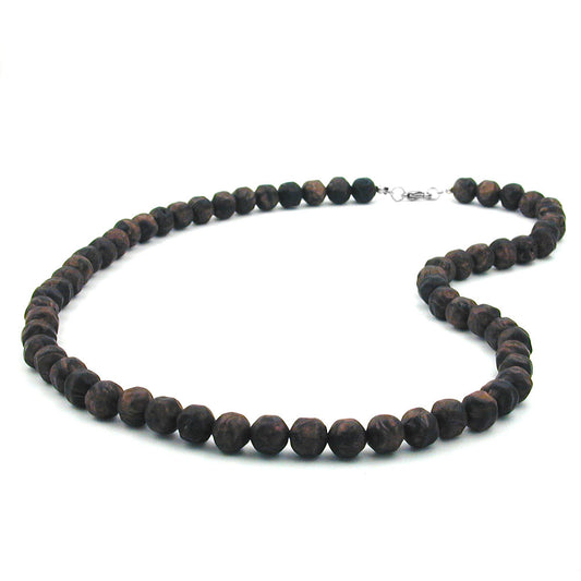 Necklace 10mm plastic pearls baroque pearls brown-black-marbled 60cm