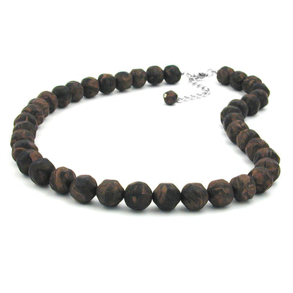 Necklace 12mm plastic pearls baroque pearls brown-black-marbled 50cm