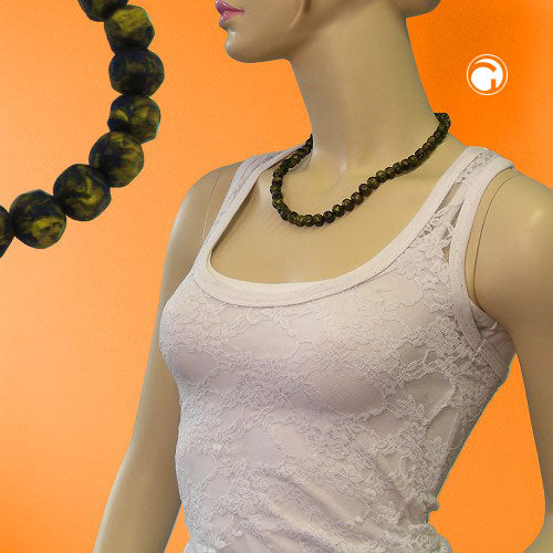 Necklace 10mm plastic pearls baroque pearls olive green-black-marbled 50cm