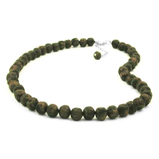 Necklace 10mm plastic pearls baroque pearls olive green-black-marbled 50cm