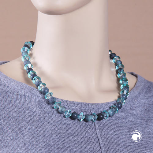 Necklace beads plastic turquoise matt faceted wheel turquoise-transparent 45cm