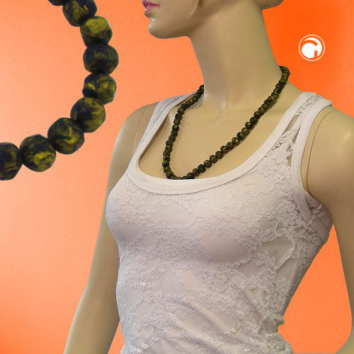 Necklace 10mm plastic pearls baroque pearls olive green-black-marbled 60cm