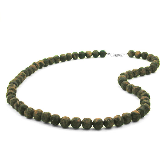 Necklace 10mm plastic pearls baroque pearls olive green-black-marbled 60cm