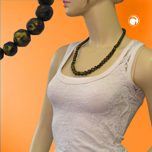 Necklace plastic beads baroque pearls olive green-black-marbled gradient 60cm