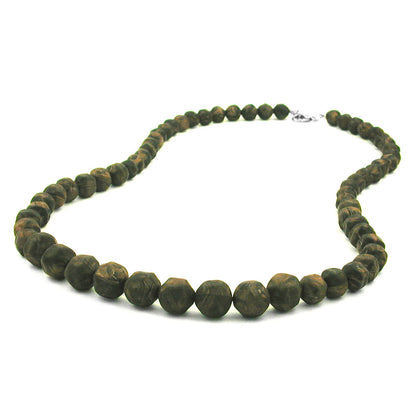 Necklace plastic beads baroque pearls olive green-black-marbled gradient 60cm