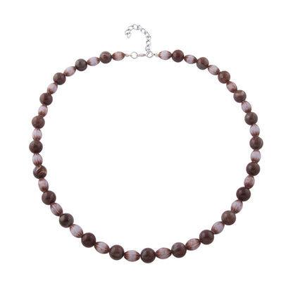 Necklace 10mm round pearl dark brown-grey-marbled olive jeans-blue-brown plastic 60cm