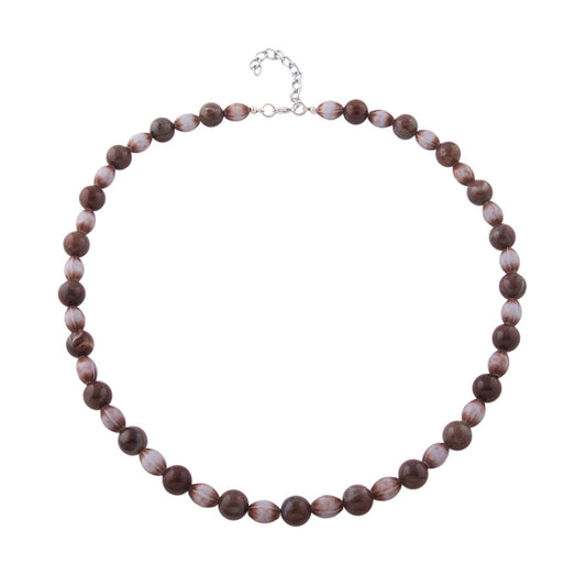 Necklace 10mm round pearl dark brown-grey-marbled olive jeans-blue-brown plastic 60cm