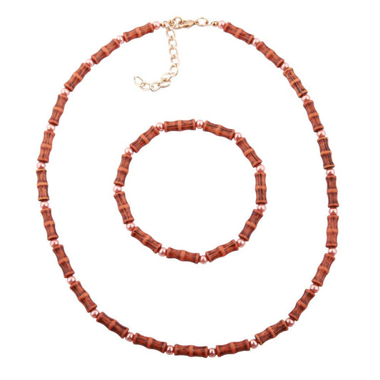 Set Kette Armband 14x5mm Perlen antik-orange Kunststoff 42cm