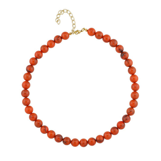 Kette 10mm Rundperle orange-schwarz-marmoriert Kunststoff