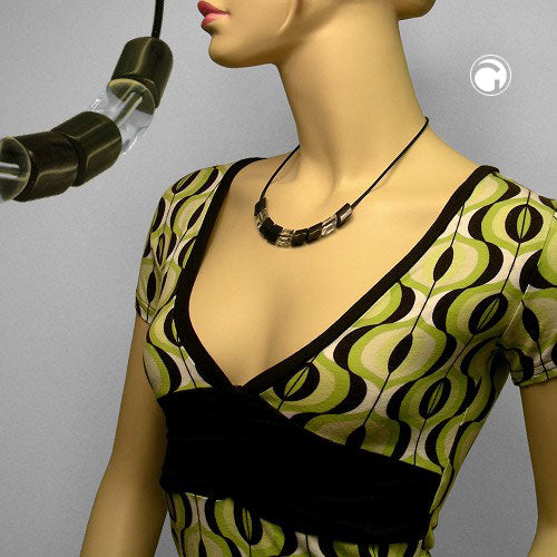 Necklace slanted bead plastic mud-colored and crystal-transparent solid rubber black 45cm