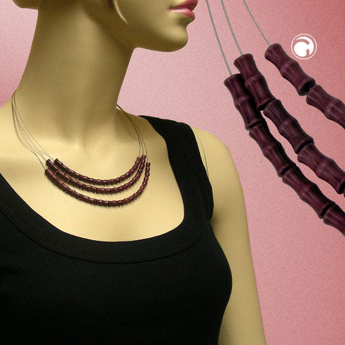 Necklace wire chain 3-fold bone bead aubergine plastic beads 50cm
