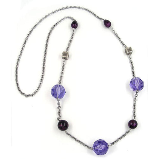 Kette Facettenperle Kunststoff lila Alu-Ankerkette grau 100cm