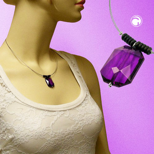 Chain wire chain square faceted purple plastic beads 45cm