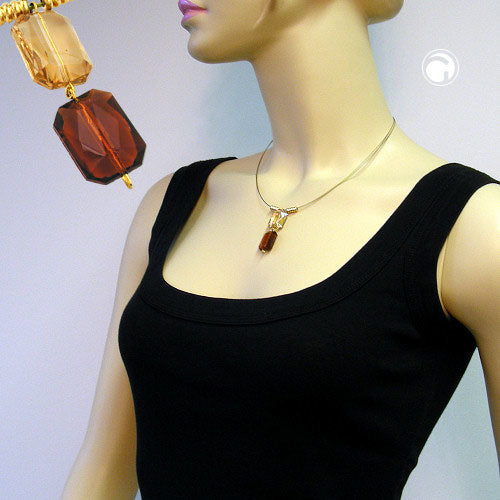 Chain wire chain 2 squares faceted topaz brown plastic beads 45cm