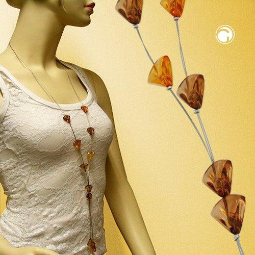 Necklace wire chain triangles topaz-transparent plastic beads 85cm