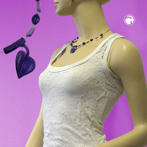 Chain wire chain leaf purple glitter plastic beads 45cm