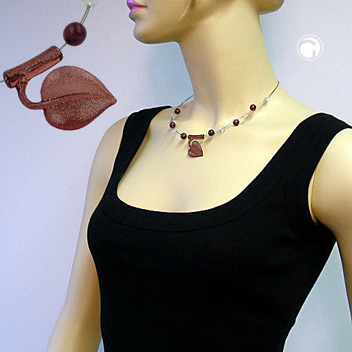 Chain wire chain leaf old pink glitter plastic beads 45cm
