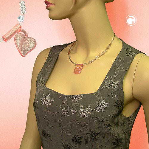 Chain wire chain leaf pink glitter plastic beads 45cm
