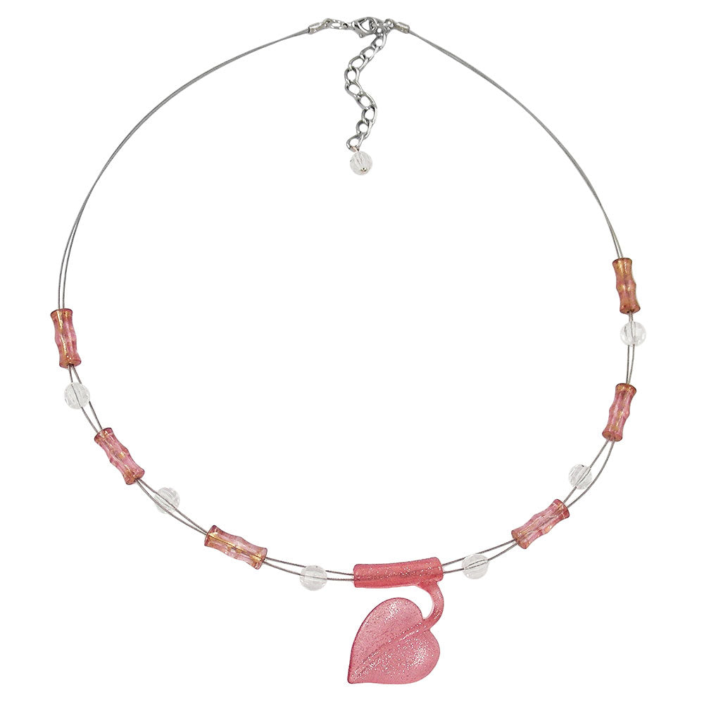 Chain wire chain leaf pink glitter plastic beads 45cm