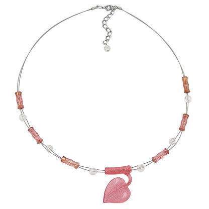 Chain wire chain leaf pink glitter plastic beads 45cm