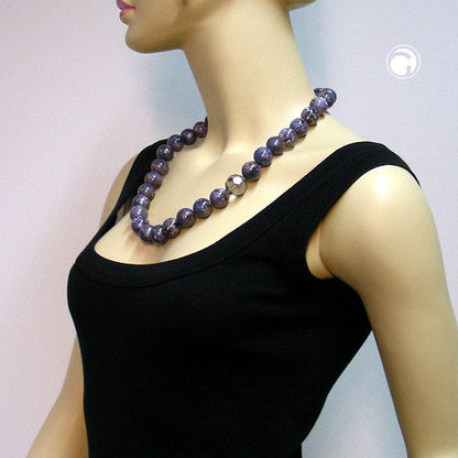 Kette 18mm Perlen Kunststoff lila-grau-weiß-marmoriert 60cm