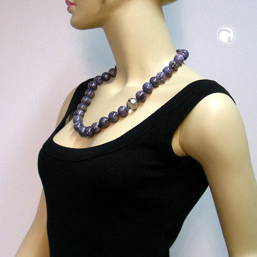 Kette 18mm Perlen Kunststoff lila-grau-weiß-marmoriert 60cm