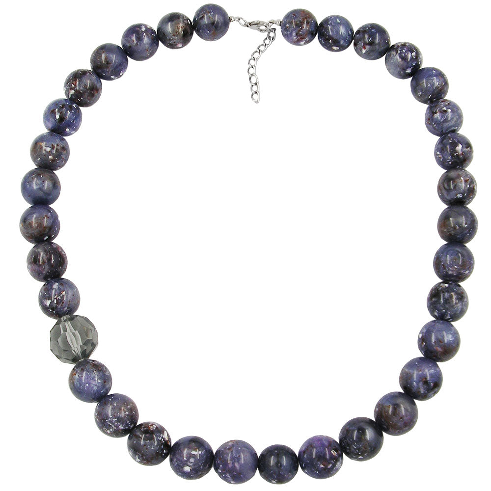 Kette 18mm Perlen Kunststoff lila-grau-weiß-marmoriert 60cm