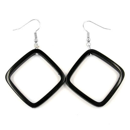 Earring hooks earrings 58x39mm square frame black-glossy plastic