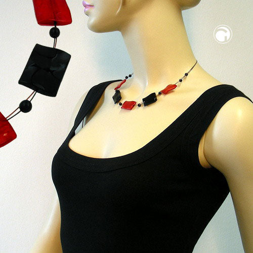 Chain wire chain square wavy red-black shiny plastic beads 45cm