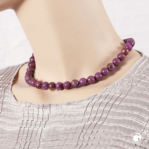 Necklace 10mm round pearl purple-marbled plastic